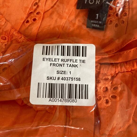 Torrid Nasturtium Eyelet Ruffle Tie Front Tank Top - Picture 7 of 9